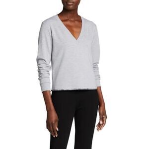 L’AGENCE Helena V-neck Sweatshirt in Heather Grey Size M